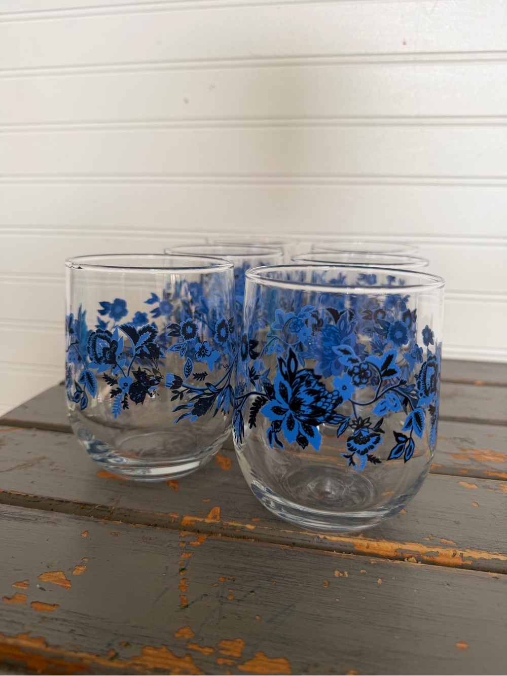 Royal Norfolk Blue Floral Stemless Glasses - Set of 6